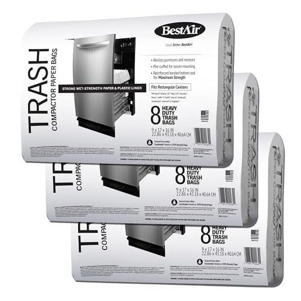 BestAir WMCK133508-3 Heavy Duty Trash Compactor Bags, 16'' D x 9'' W x 17'' H, 24 Count Pack of 3, Brown