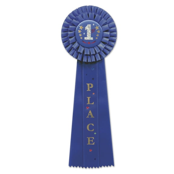Pack of 3 Blue and White "1st Place" Deluxe Rosette Sports Award Ribbons 13.5"