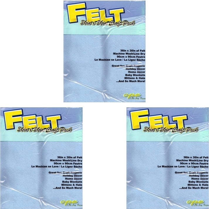 Pack of 3 - CPE 36" x 36" Felt Craft Fabric - Summer Sky Blue (Art Felt Color 0900) Made in the USA