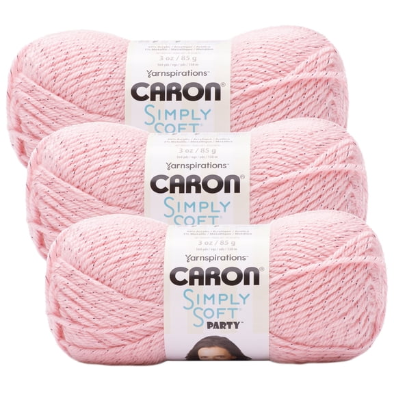 (Pack of 3) Caron Simply Soft Party Yarn-Soft Pink Sparkle