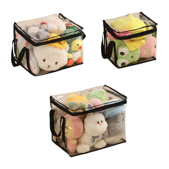 Pack of 3 Child Safe Plastic Storage Carriers Zippers Closure Waterproof Toy Box Alternative For Block Puzzles