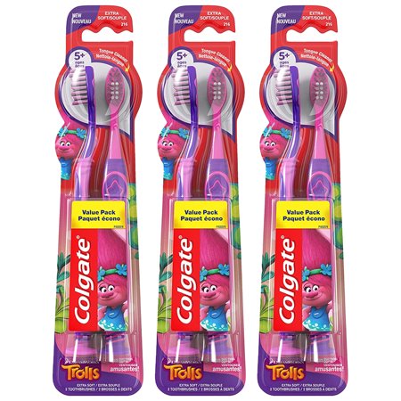Pack of (3) Colgate Kids Toothbrush, Trolls, Extra Soft (Total 6 Qty)