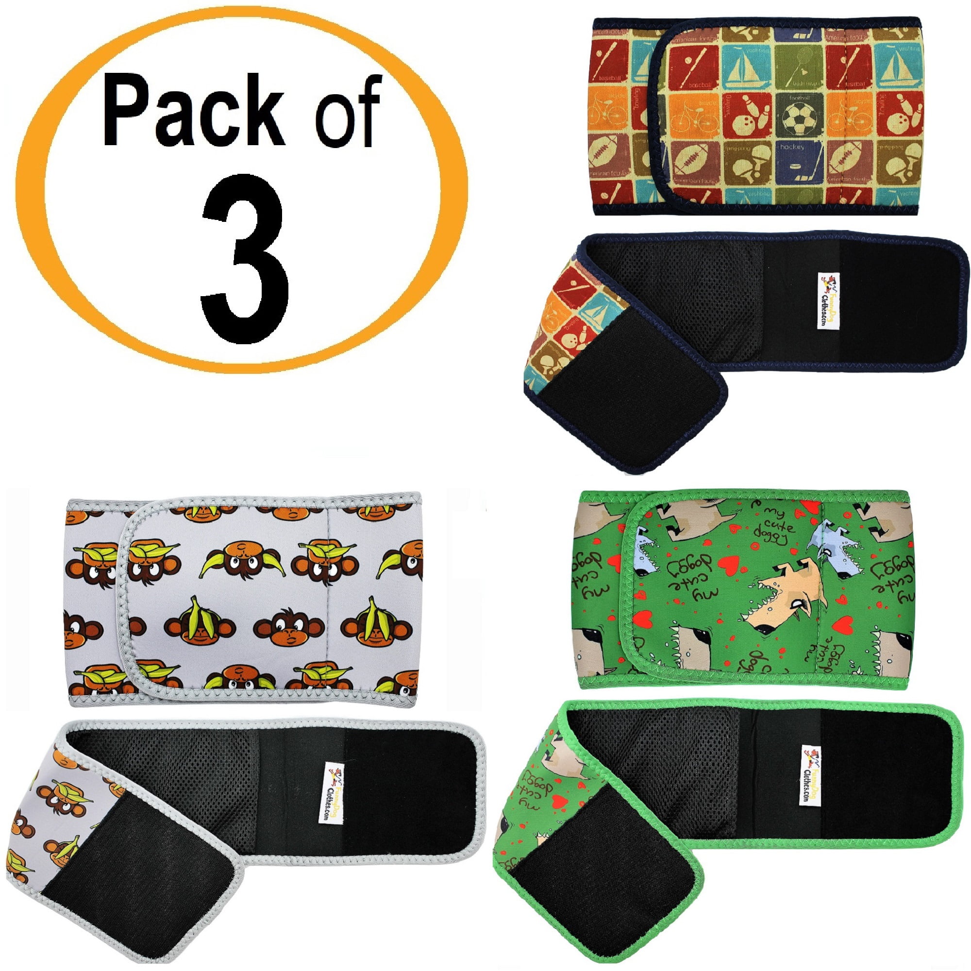 Pack of 3 Colors Washable Dog Diaper for Male Belly Band Wrap Neoprene Reusable sz XXL (waist 21" - 25")