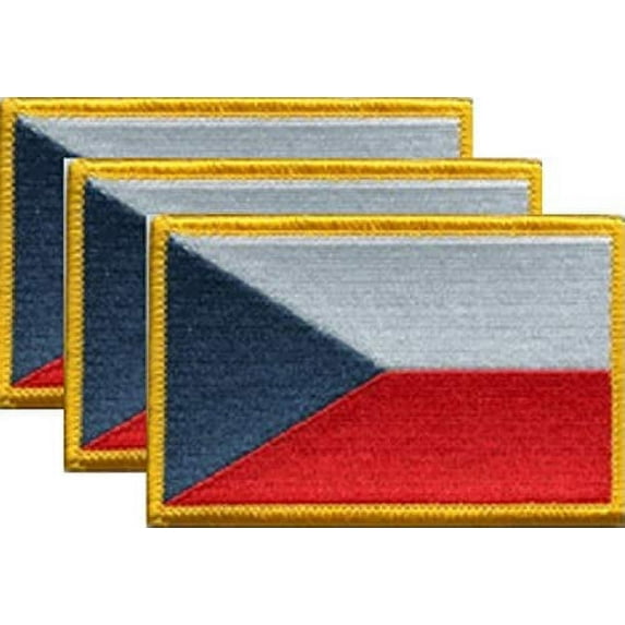 Pack of 3 Country Flag Patches 3.50" x 2.25", Three International Embroidered Iron On or Sew On Flag Patch Emblems (Czech Republic)