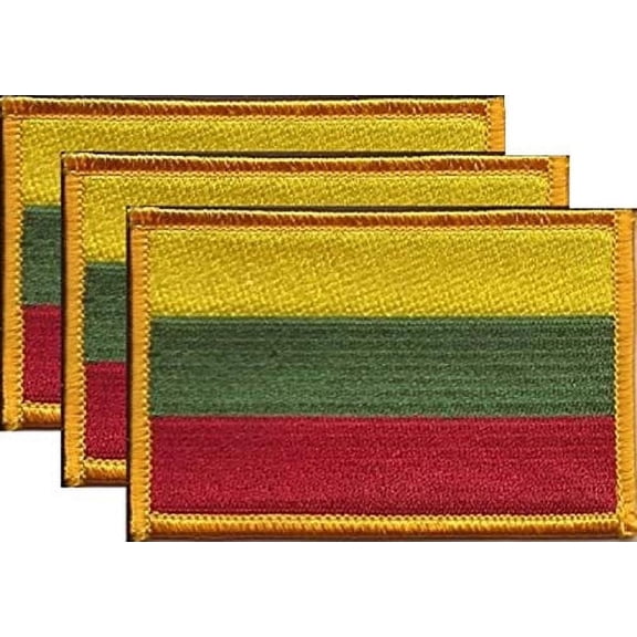 Pack of 3 Country Flag Patches 3.50" x 2.25", Three International Embroidered Iron On or Sew On Flag Patch Emblems (Lithuania)
