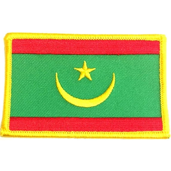 Pack of 3 Country Flag Patches 3.50" x 2.25", Three International Embroidered Iron On or Sew On Flag Patch Emblems (Mauritania)