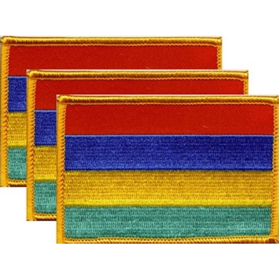 Mauritius Flag Patch Set - Pack of 3 Embroidered Iron On or Sew On Emblems. 3.5" x 2.25"