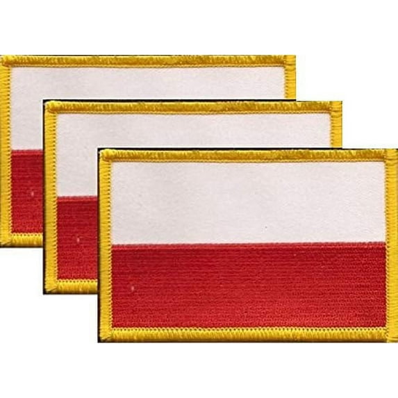 Pack of 3 Country Flag Patches 3.50" x 2.25", Three International Embroidered Iron On or Sew On Flag Patch Emblems (Poland (no Eagle))