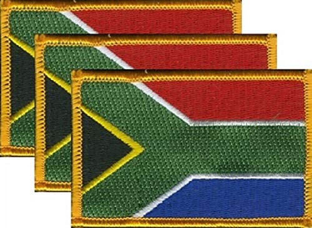 Pack of 3 Country Flag Patches 3.50 x 2.25, Three International  Embroidered Iron On or Sew On Flag Patch Emblems (South Africa)