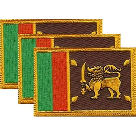 Pack of 3 Country Flag Patches 3.50" x 2.25", Three International Embroidered Iron On or Sew On Flag Patch Emblems (Sri Lanka)