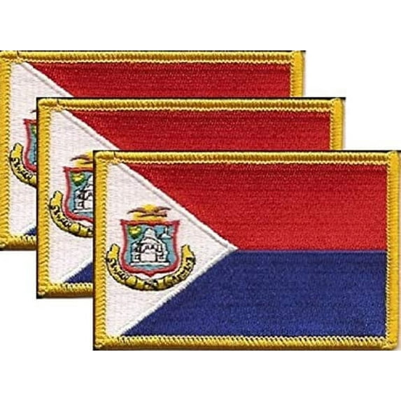 Pack of 3 Country Flag Patches 3.50" x 2.25", Three International Embroidered Iron On or Sew On Flag Patch Emblems (St Martin (Marteen))