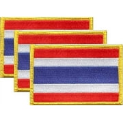 Pack of 3 Country Flag Patches 3.50" x 2.25", Three International Embroidered Iron On or Sew On Flag Patch Emblems (Thailand)
