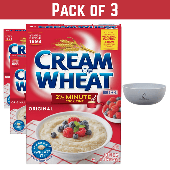 Pack of 3 Cream of Wheat 2.5 Minute Hot Cereal, Original Flavor, 28 oz Box, Kosher with free Valuenest Bowl