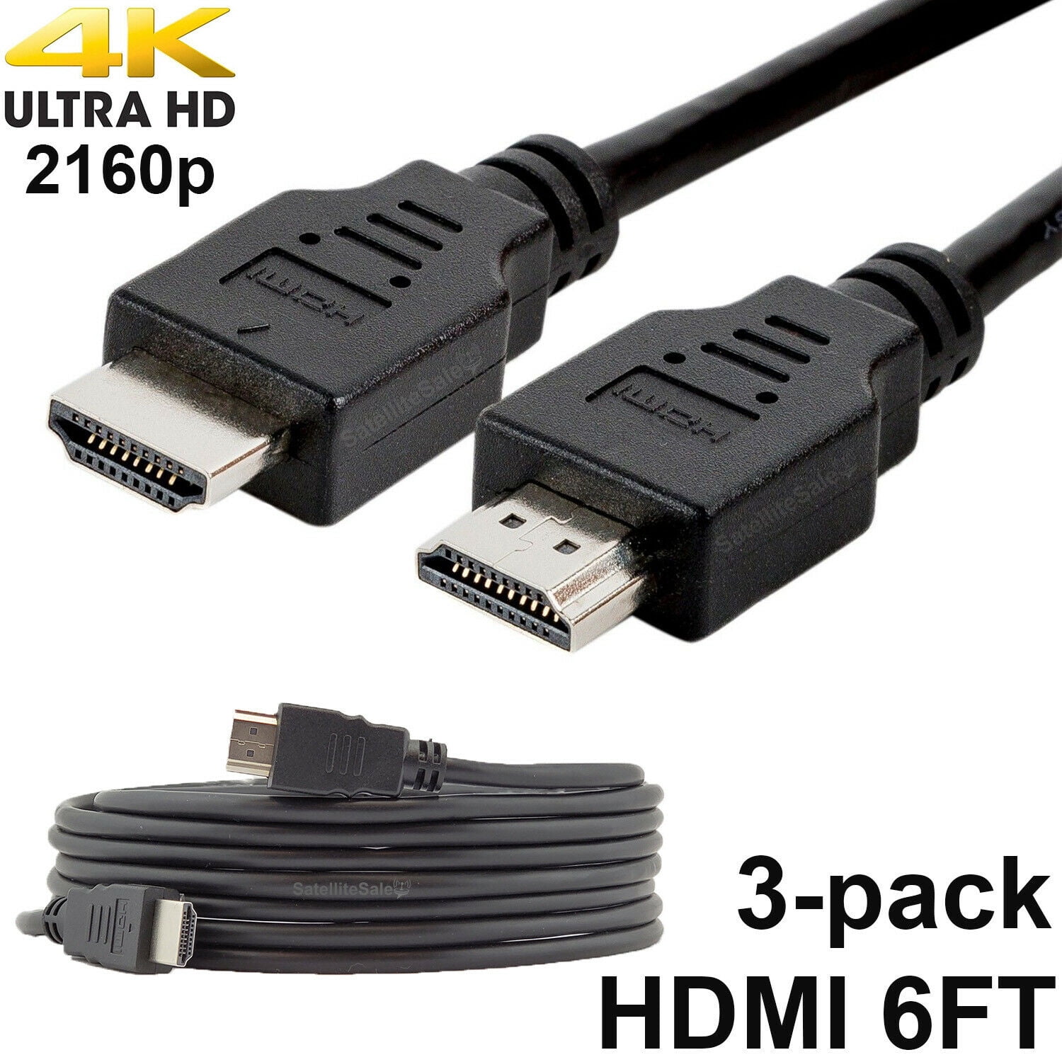 Paquete de 3 cables HDMI 1.4 digitales 4K, negro PVC, universal, de SatelliteSale, 6 pies