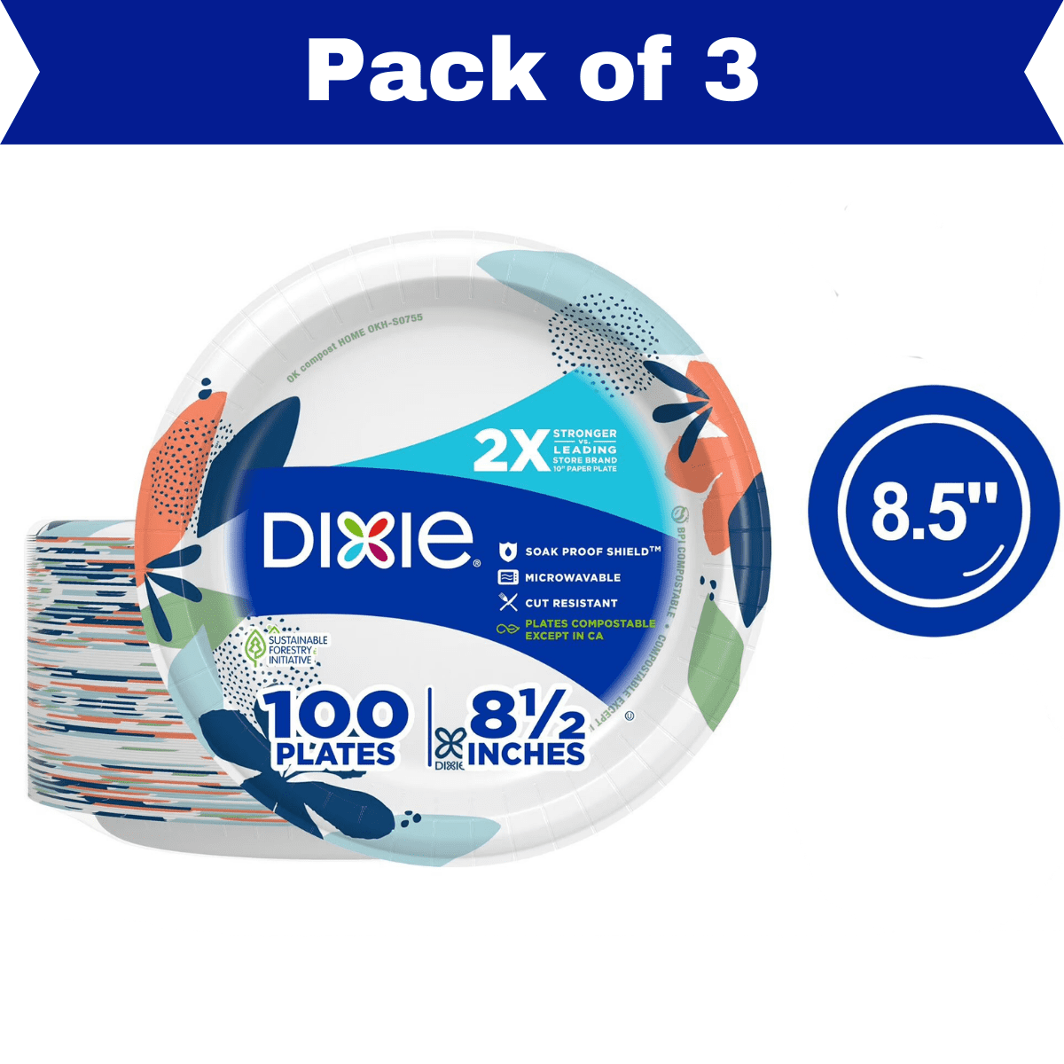Dixie Disposable Paper Plates, 8.5", Multi-Color, 300 Count