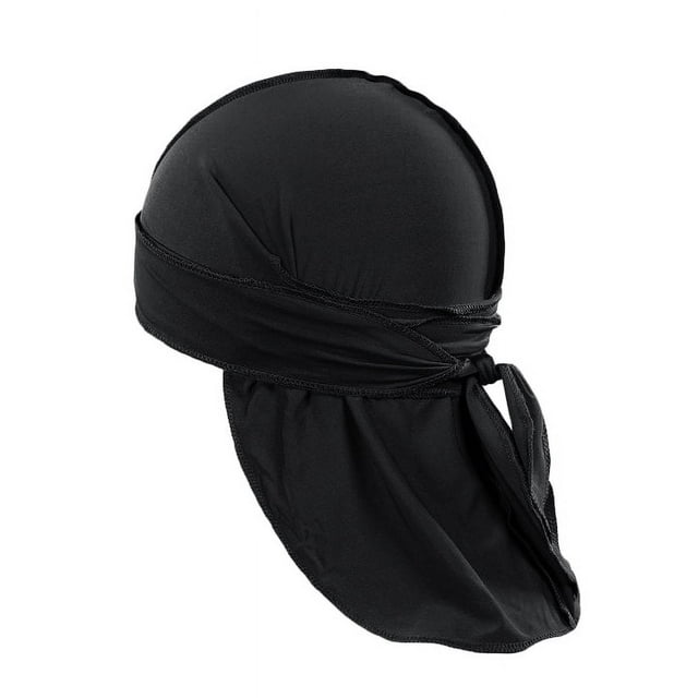 Pack of 3 Durags Headwrap for Men Waves Headscarf Bandana Doo Rag Tail (Black)