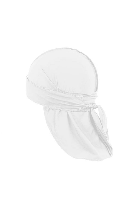 Pack of 3 Durags Headwrap for Men Waves Headscarf Bandana Doo Rag Tail (White)