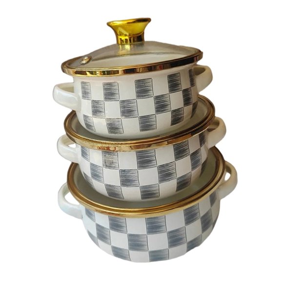 Pack of 3 Enamel Cookware Set for Versatile Healthy Cooking Durable Modern Design