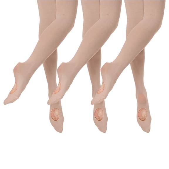 FR DUVAL by Sansha Youth Convertible Dance Tights Convertible 2 - 3-Pack Medium Tan, Nylon/Spandex, 60 Denier for Practice & Performance