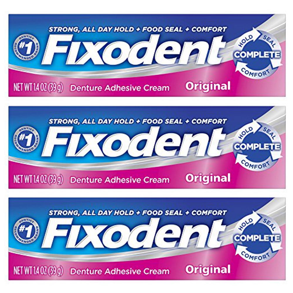 Pack of (3) Fixodent Denture Adhesives Cream, Original 1.4 Oz