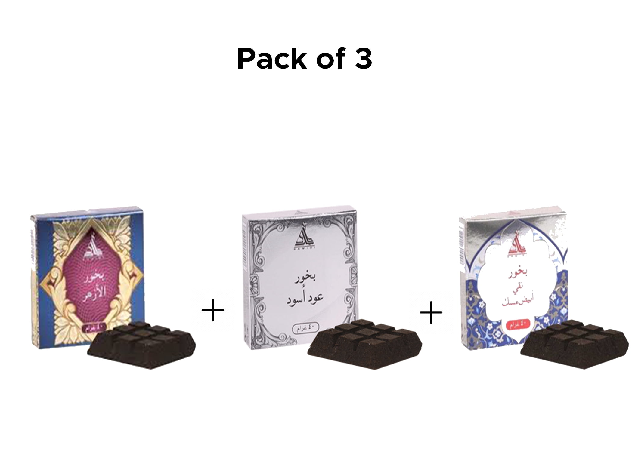 Pack of 3 HAMIDI BAKHOOR AL AZHAR + BLACK OUD and WHITE MUSK 40 GM INCENSE FRAGRANCE FOR HOME