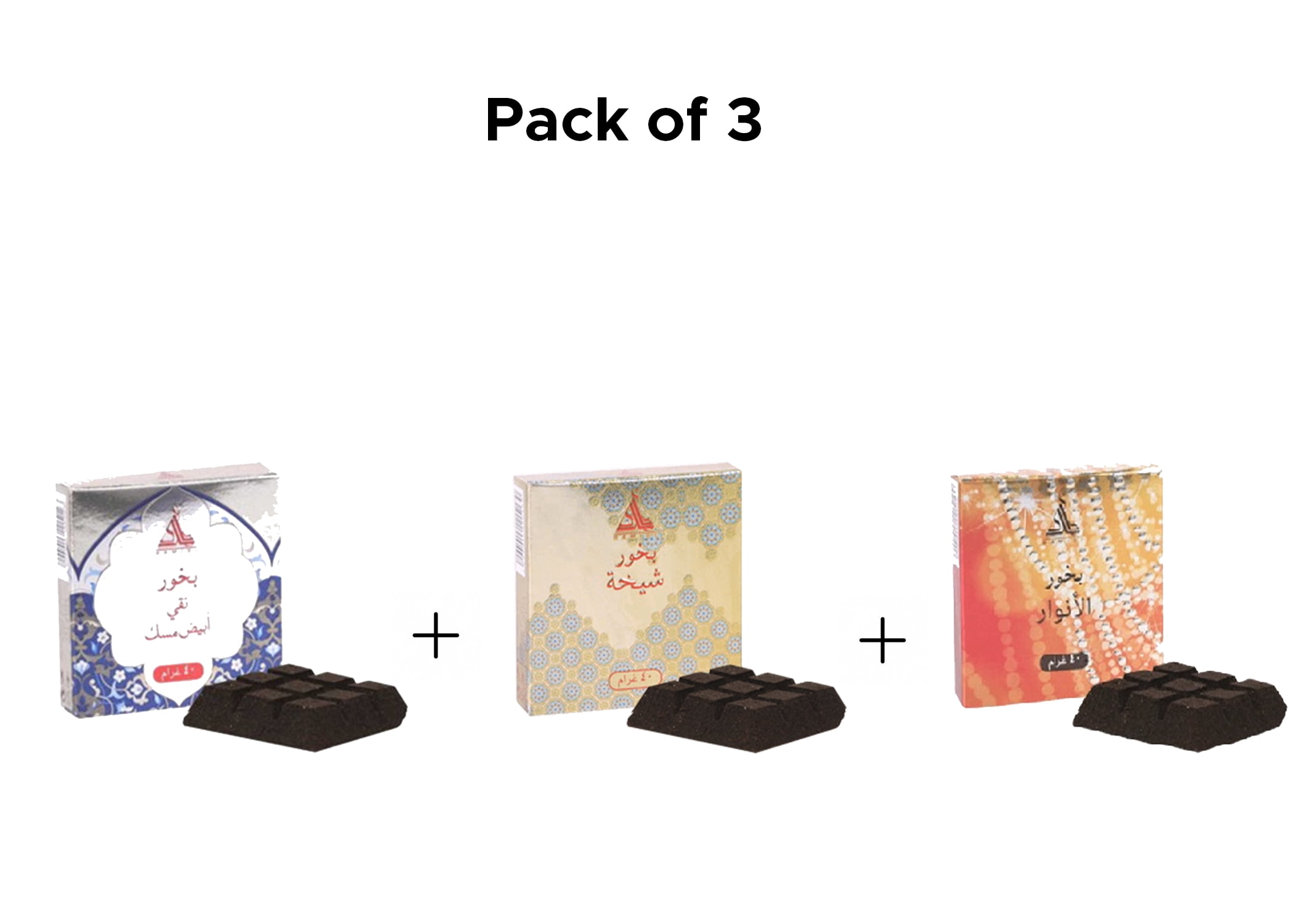 Pack of 3 HAMIDI BAKHOOR WHITE MUSK + SHEIKHA and AL ANWAR 40 GM INCENSE FRAGRANCE FOR HOME