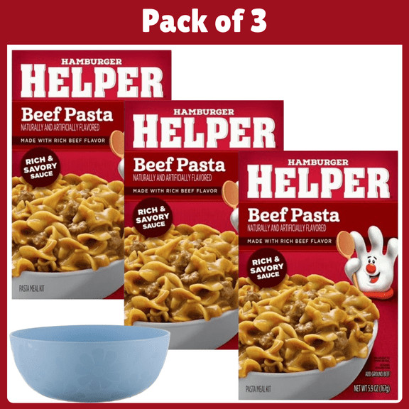 Pack of 3 Hamburger Helper Pasta Beef with Rich Beef Flavor, 5.9 Ounces Box-With Bowl