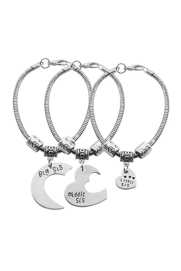 Pack of 3 Heart Design Adjustable Sister Friendship Bracelets for Women Symbolizing Big, Middle, Little Sis Bondings Kirsite Jewelry Perfect Gift