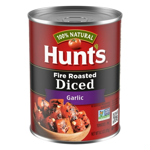 Pack of 3 Hunt's Fire Roasted Diced Tomatoes With Garlic, 14.500 OZ (packaging may vary)