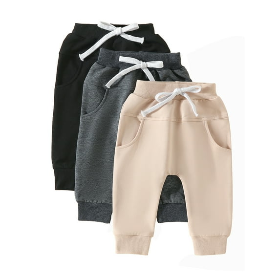 Pack of 3 Infant Baby Boys Sweatpants Solid Color Elastic Waist Bottom Pants Casual Trousers