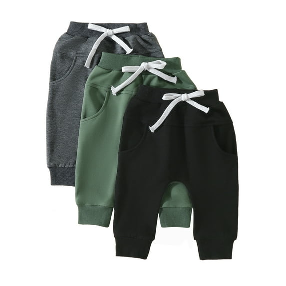 Pack of 3 Infant Baby Boys Sweatpants Solid Color Elastic Waist Bottom Pants Casual Trousers