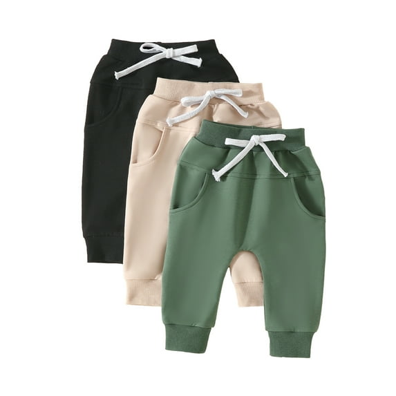 Pack of 3 Infant Baby Boys Sweatpants Solid Color Elastic Waist Bottom Pants Casual Trousers