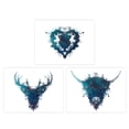 thumbnail image 1 of Pack of 3 Ink Splat Thistle Heart Flower Hairy Coo Cow and Stag Celestial Space Scottish Painting Unframed Wall Art Living Room Prints Set, 1 of 5