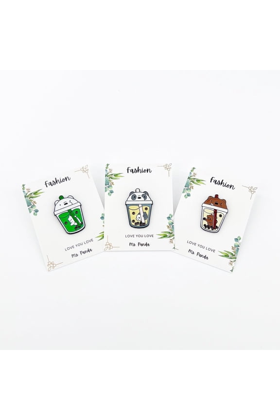 Pack of 3 Kawaii Bubble Tea Enamel Pins, Boba Tea Brooch Lapel Pins