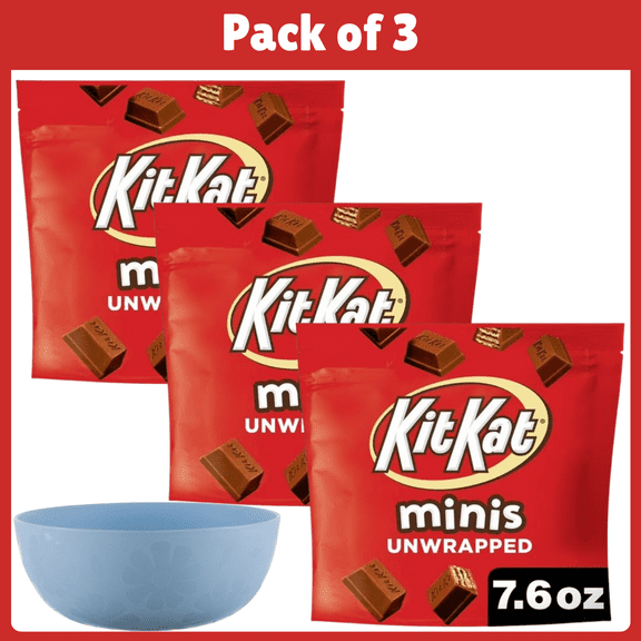 Pack of 3 Kit Kat Minis Unwrapped Milk Chocolate Wafer Candy, Bag 7.6 oz-With Bowl