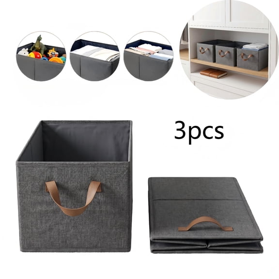 Pack of 3 Large Capacity Foldable Storage Bins Closet Organizer System with Sturdy Fabric for Clothes Sheets Books and Shelf Organizer Baskets