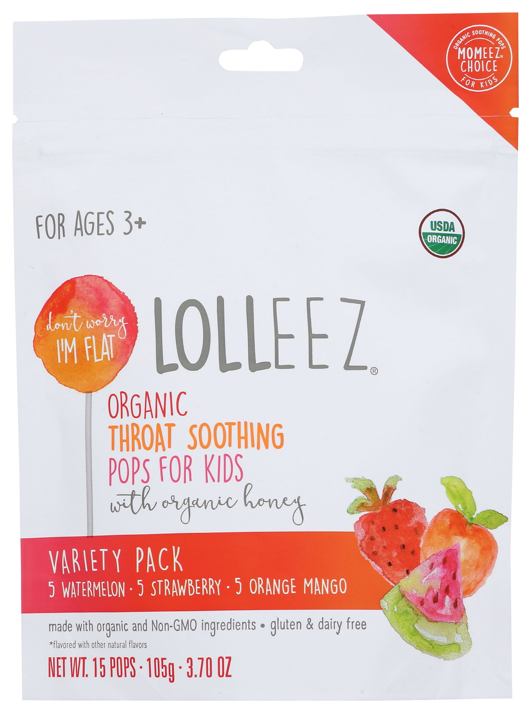 Pack of 3, Lolleez Organic Throat Soothing Pops for Kids, 3.70 oz