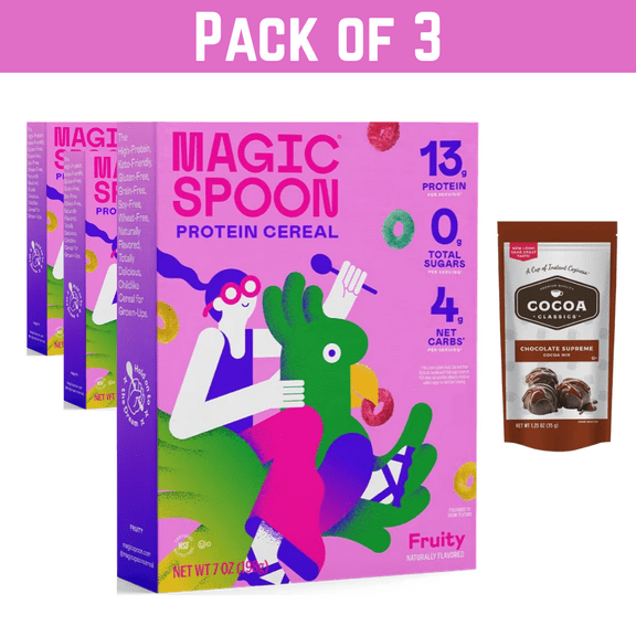 Pack of 3 Magic Spoon Fruity Grain-Free Breakfast Cereal, 7 oz Each with free Cocoa Supreme Sachet by ValueNest