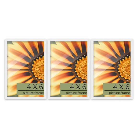 Pack of 3 Matte White 4x6 Picture Frames | Solid Wood | UV-Resistant Acrylic | Easy Gallery Wall