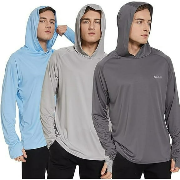 Pack of 3 Men's Long Sleeve Rashguard Hoodie UPF50+ Shirt Rash Guard Fishing Clothing UV Sun Protection Surfing Swimming Running