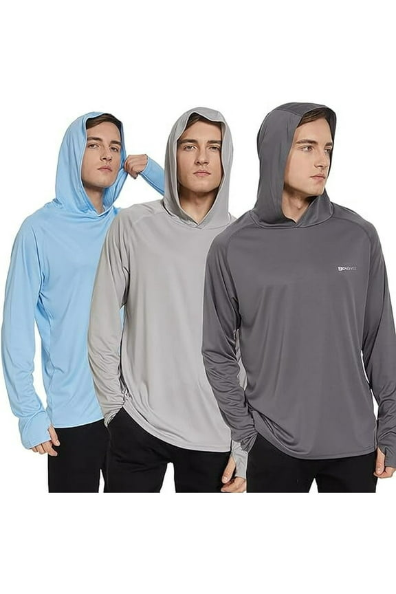 Pack of 3 Men's Long Sleeve Rashguard Hoodie UPF50+ Shirt Rash Guard Fishing Clothing UV Sun Protection Surfing Swimming Running