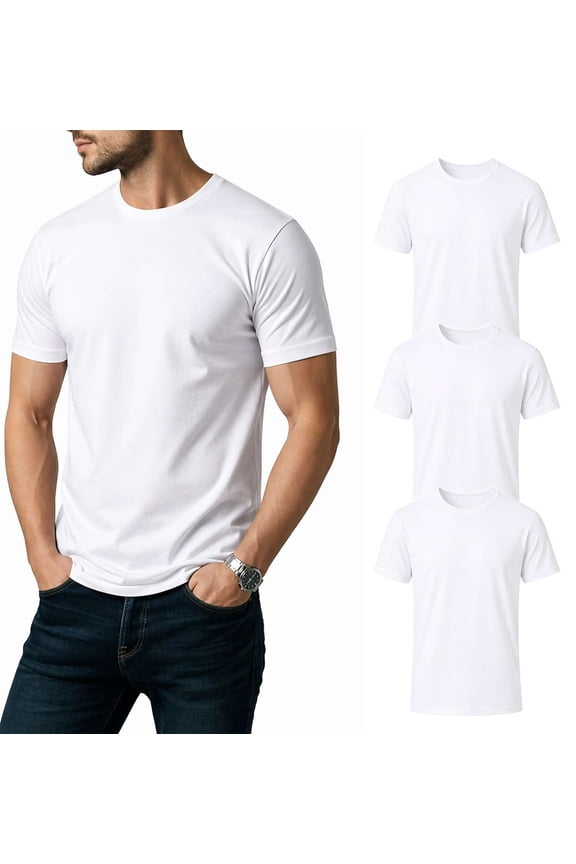 Pack of 3 Men’s White Crew Neck T-Shirt Soft Cotton Short Sleeve Plain T-Shirts Casual Basic Undershirt Regular Fit ( White, Small )