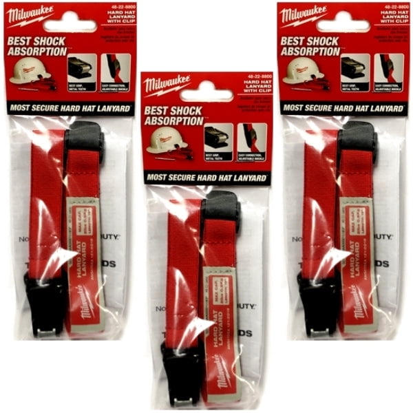 Pack of 3 - Milwaukee Hard Hat Lanyard with Clip - Red (48-22-8800)