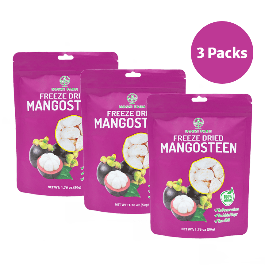 NOKKI FARM Freeze Dried Mangosteen - Healthy & Exotic Tropical Superfood Snacks, No Added Sugar or Preservatives, Kid-Approved, Shelf-Stable & Portable for On-the-go Snacking, 1.76oz x 3 packs