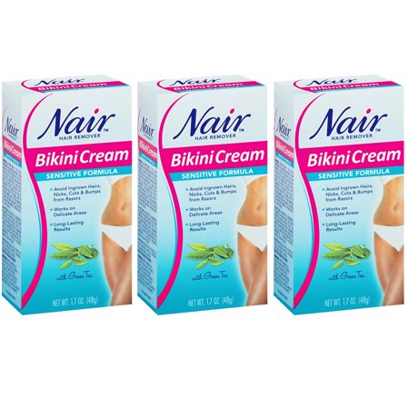 Pack of (3) Nair Hair Remover, Sensitive Formula, Bikini Cream With Green Tea, 1.7 fl oz