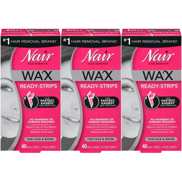 Pack of (3) Nair Hair Remover Wax Ready Strips, Face and Bikini Hair ...