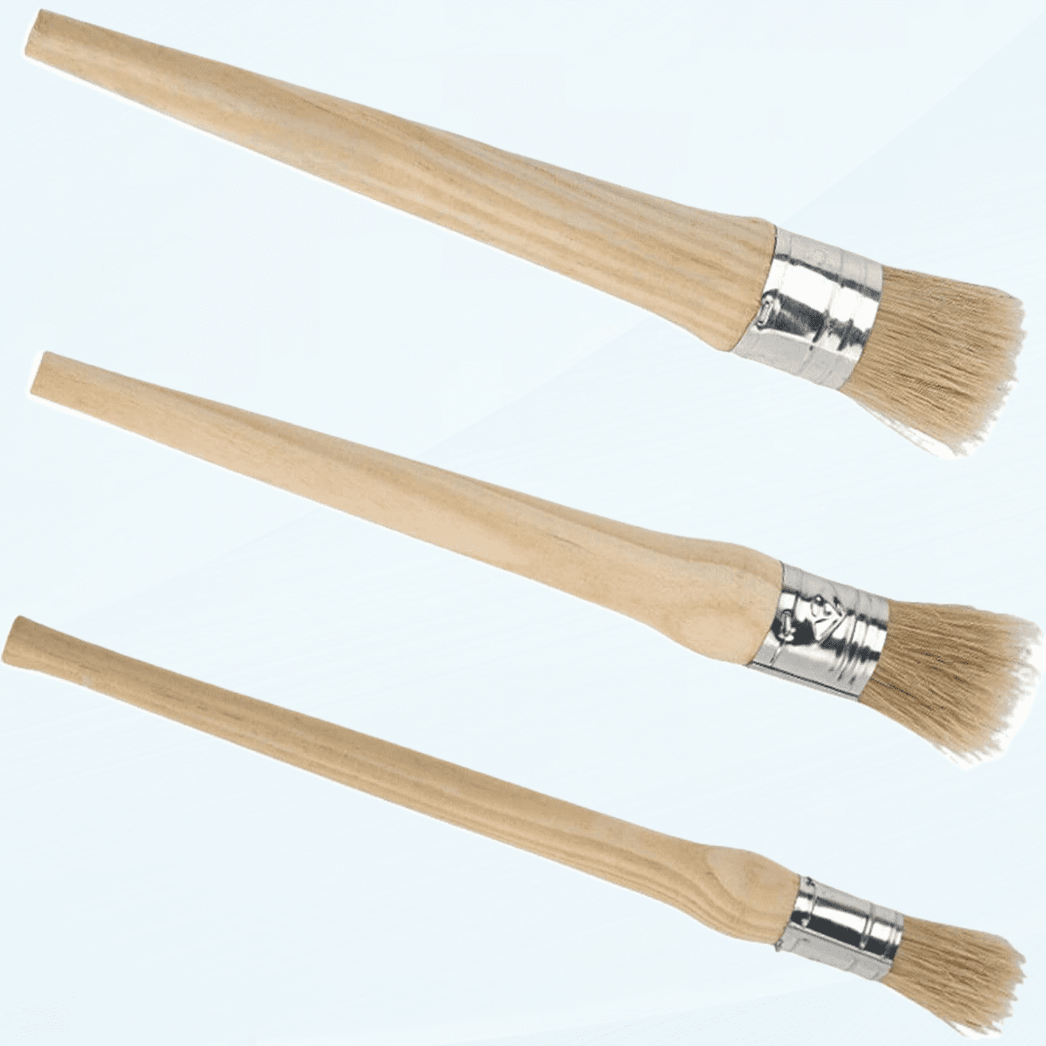Pack of 3 Natural Bristle Round Paint Brush Wooden Handle Chalk Paint