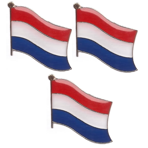 Pack of 3 Netherlands Single Flag Lapel Pins, Dutch Pin Badge