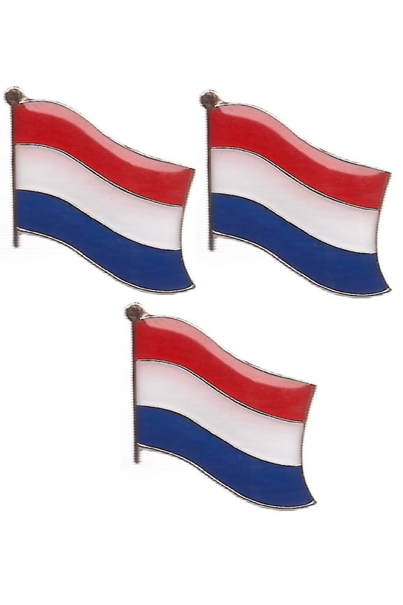 Pack of 3 Netherlands Single Flag Lapel Pins, Dutch Pin Badge