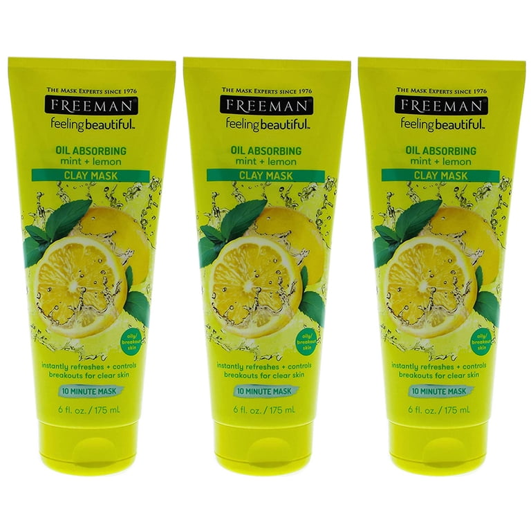 Freeman Oil Absorbing Clay Facial Mask, Mint and Lemon, Pack of 3